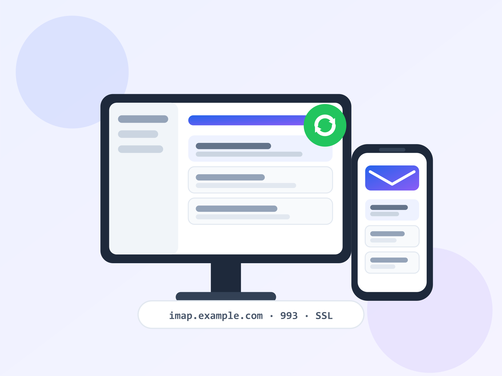 Illustration of email delivery diagnostics across business devices and mail servers